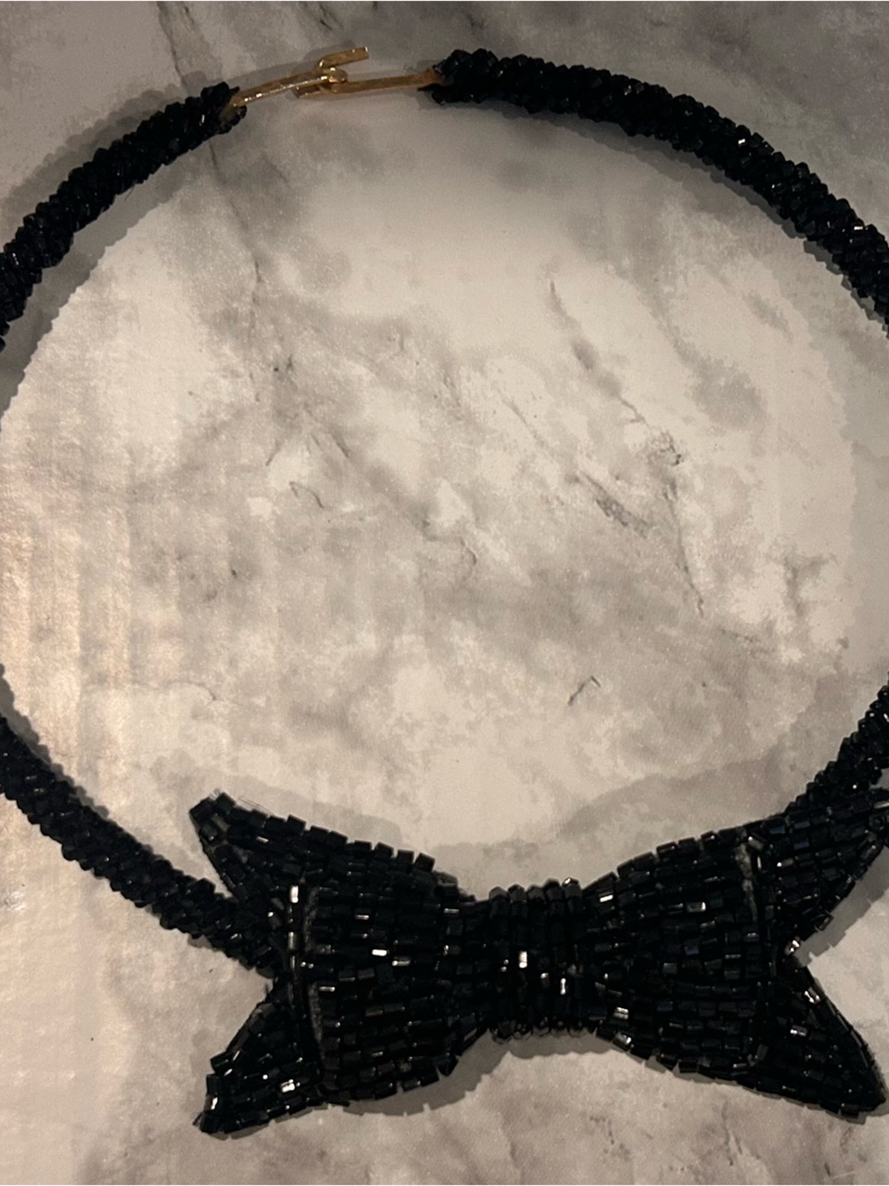 Elegant Black Beaded Bow Choker Necklace